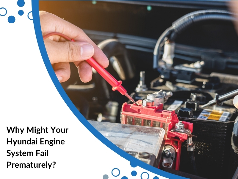 echnician testing Hyundai engine system with a multimeter, focusing on battery connections and engine system diagnostics.