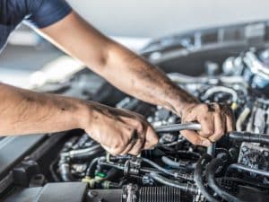 Engine under maintenance, showing signs of engine vibrations that may indicate the need for further inspection or repair.